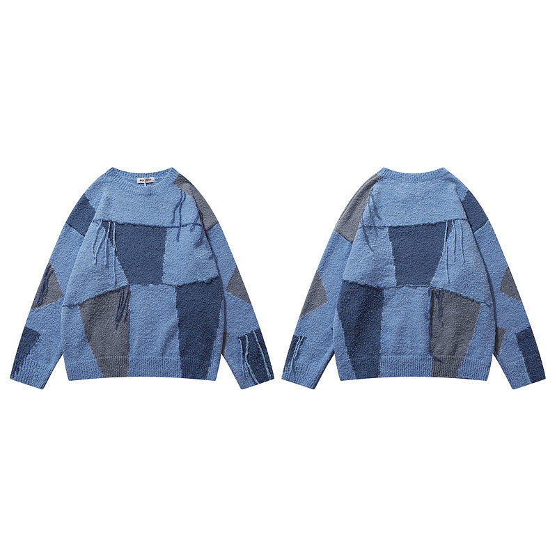 Plaid Tassel Oversize Lazy Wind Sweater Man