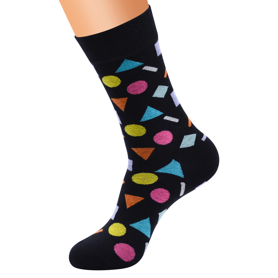 Geometric Contrast Color Men's Cotton Long Socks
