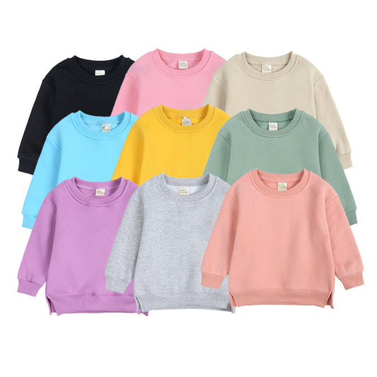 Round Neck Children Toddler Pullover Solid Color With Fur Korean Style Baby's Top