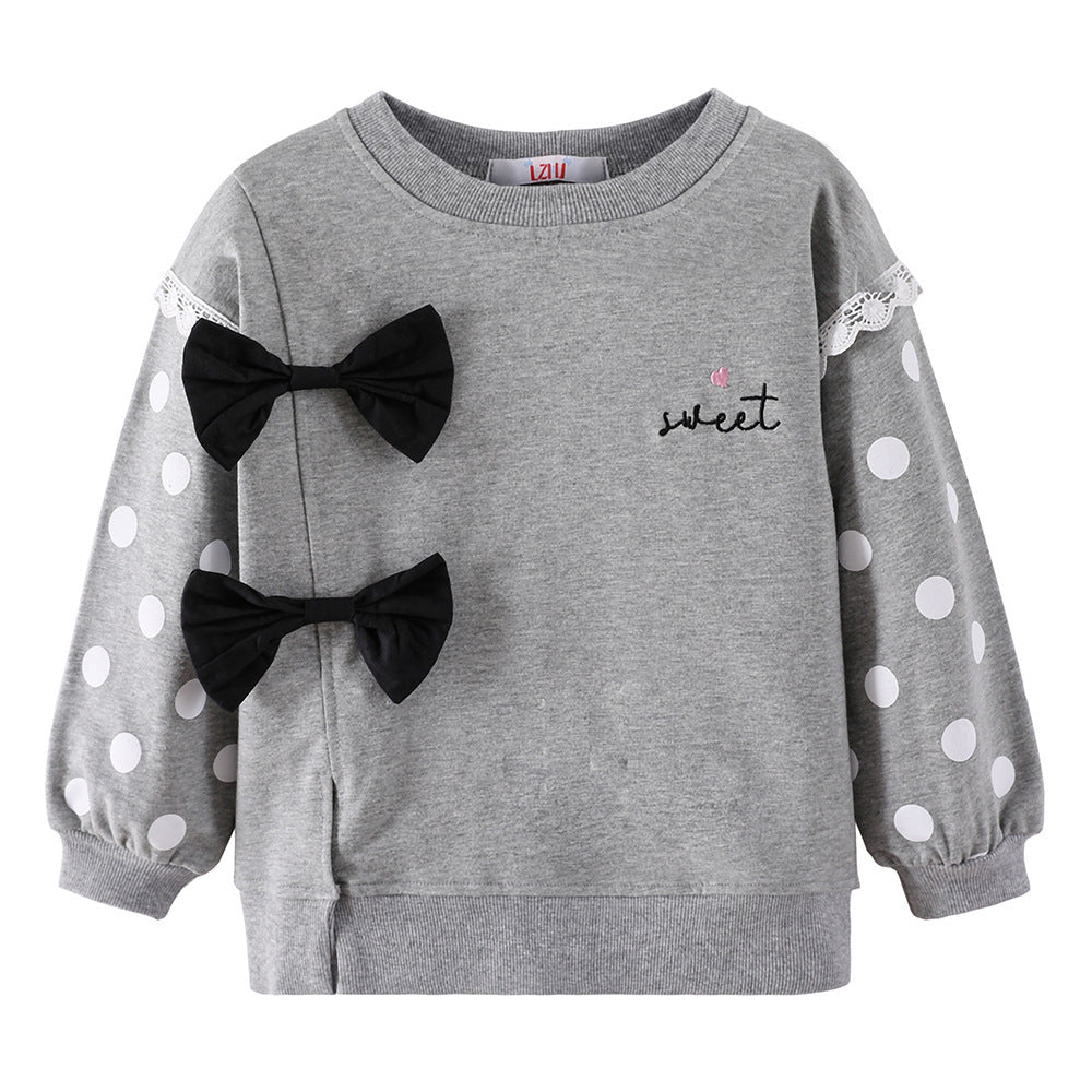 New Girls' Sweater Cute Bow Solid Color Long Sleeve Pullover Children
