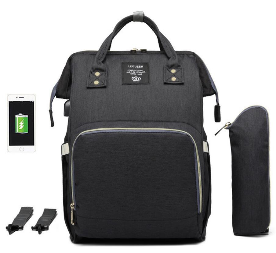 LEQUEEN bolsa de pañales de gran capacidad momia de lactancia mochilas de viaje cochecito de bebé cuidado del bebé maternidad bolso impermeable USB