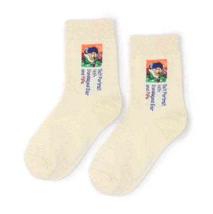 Autumn and winter retro socks personality English oil painting series in the tube socks literary abstract ladies cotton socks