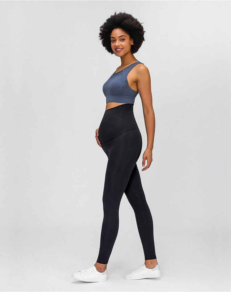 Brushed Abdomen Stretch High-waist Yoga Pants And Maternity Cropped Pants