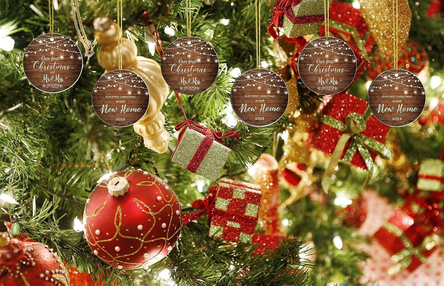 2023 Christmas Round Wooden Plaque Hanging Decoration Cross-border Christmas Hanging Decoration Souvenir