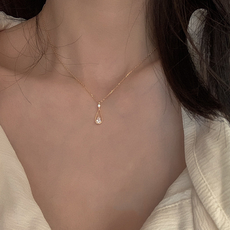 Women's French Delicate Water Drop Zircon Necklace