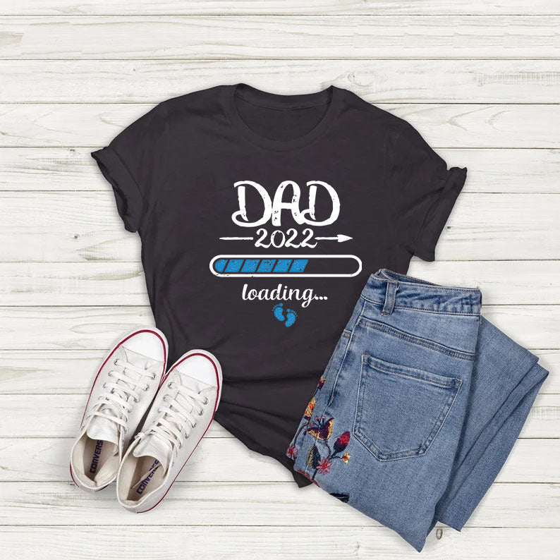 Short Sleeve Pullover Progress Bar DAD Printed Gray Round-collar T-shirt For Men And Women