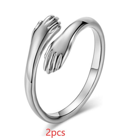 Aleación Simple manos abrazo anillo apertura ajustable joyería
