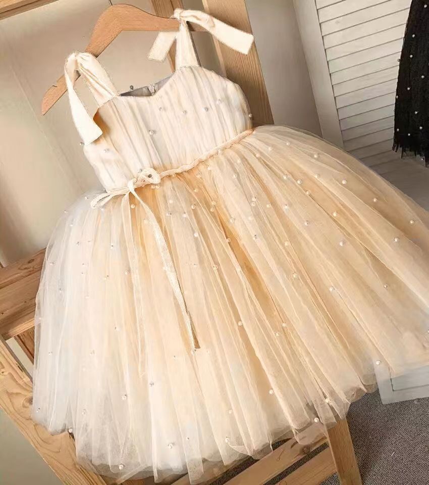 Girls' Dress Children's Lace-up Pearl Mesh Pettiskirt Children Shirt