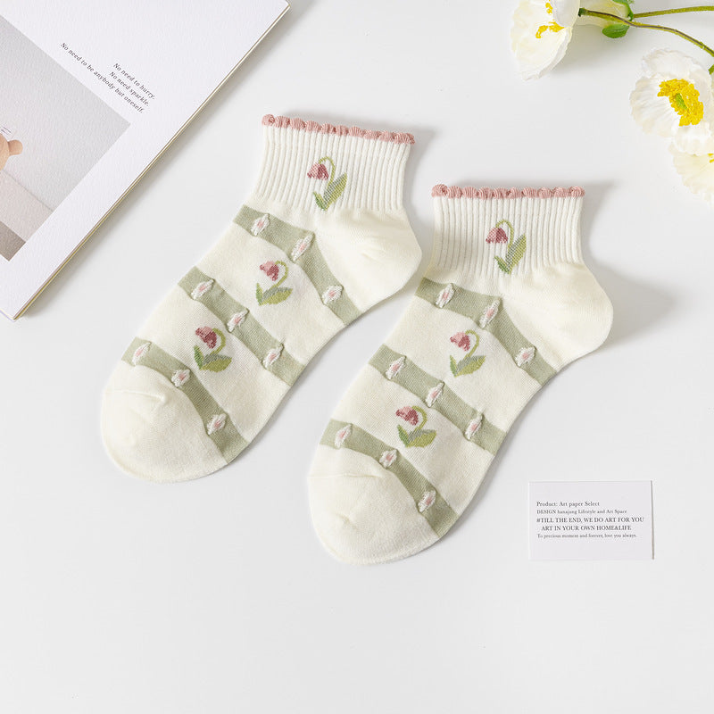 Women's Fashion Casual Combed Cotton Short Tube Socks