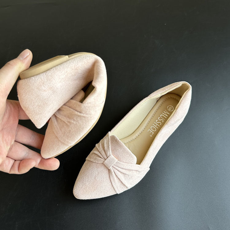 Solid Color Soft Velvet Bow Women's Casual Shoes