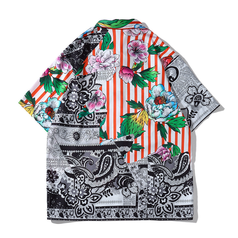 Big White Flower Full Print Shirt Beach Cardigan Short Sleeve Man