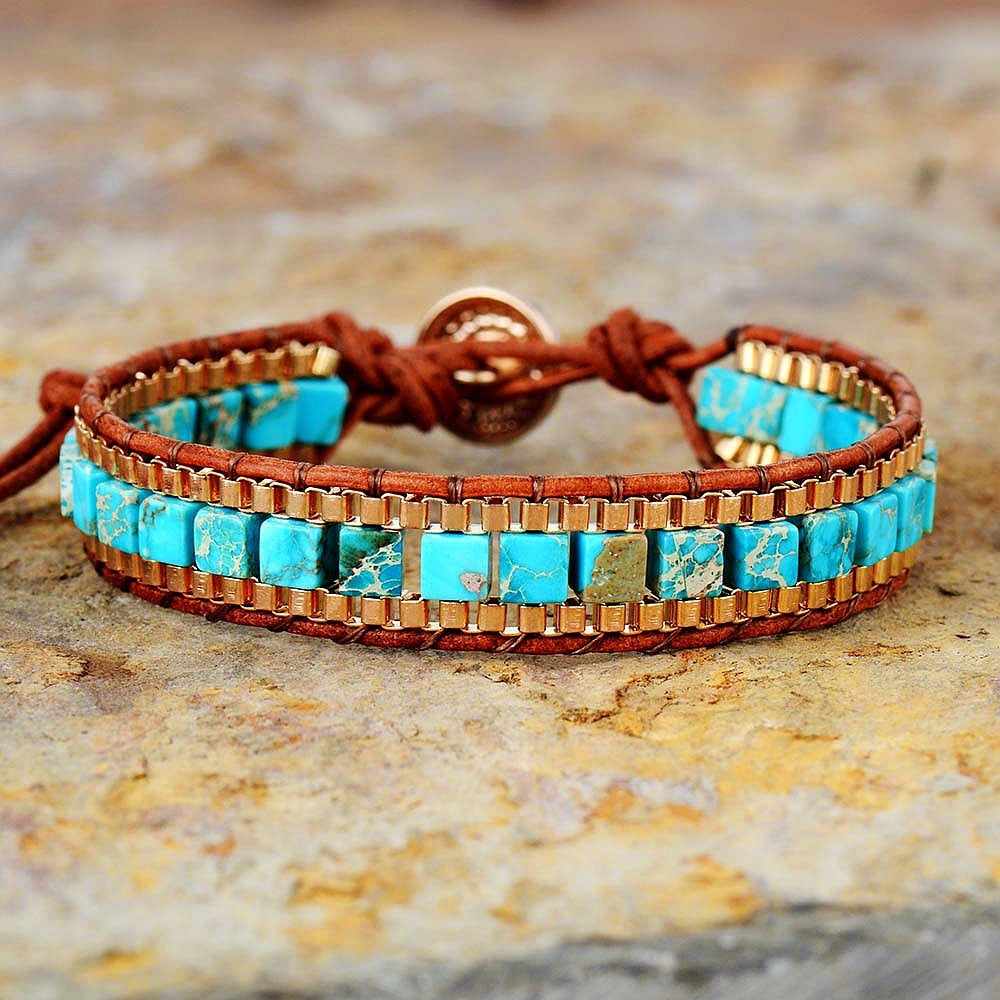 Pulsera de cuero tejida a mano con piedra Imperial de moda