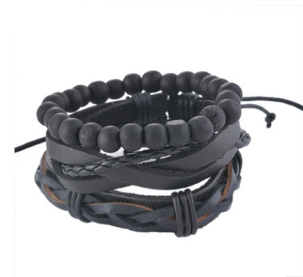 Pulsera de cuero para hombre pulsera de cuentas multicapa Punk Wrap pulseras para mujer Vintage punk hombres joyería