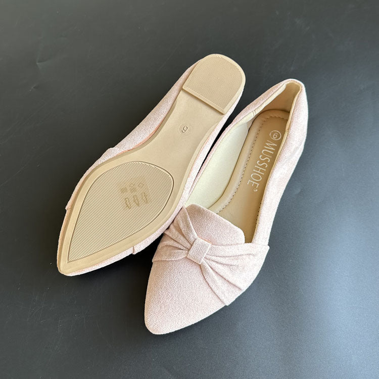 Solid Color Soft Velvet Bow Women's Casual Shoes