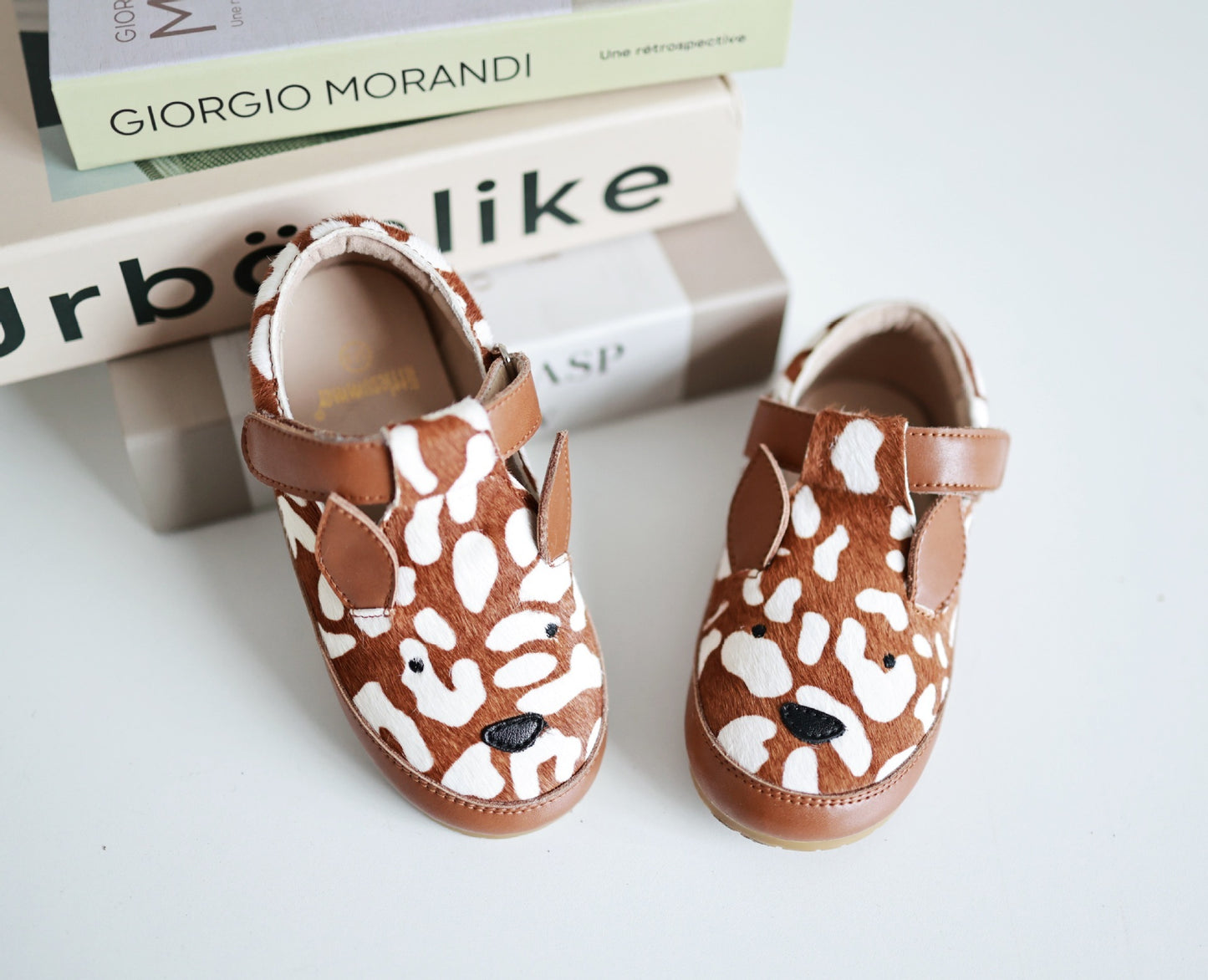 Deer Animal Pattern Genuine Leather Children Velcro Soft Sole Shoes
