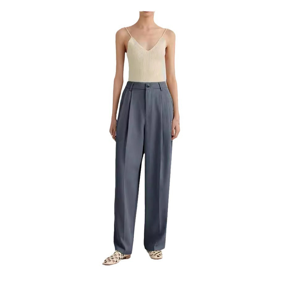 Simple Commute High Waist Slimming Draping Effect Suit Straight-leg Pants European And American