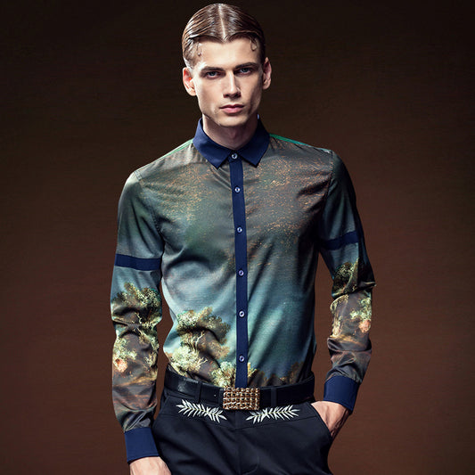 FANZHUAN camisas para hombre moda manga larga estampado Floral Camisa hombres Delgado ajuste Camisas Casual Hawaiano Camisa Masculina