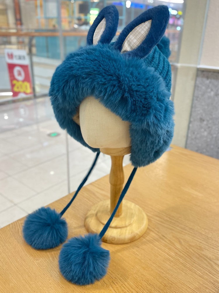 Cute Rabbit Ears Knitted Lei Feng Cap Children