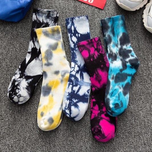 Tie Dyed Stockings Men's Medium Tube Pure Cotton Thickened