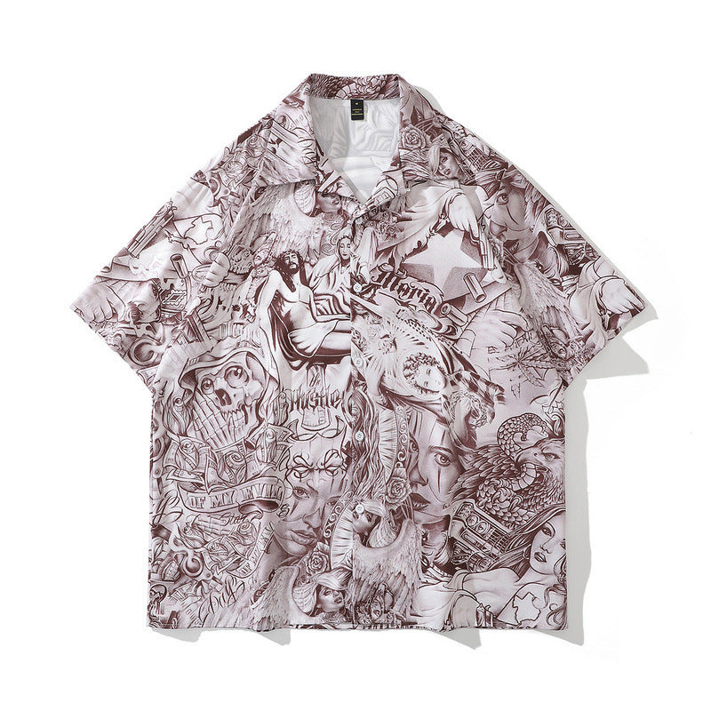 American Street Hip-hop Animal Full Print Short Sleeve Shirt Man