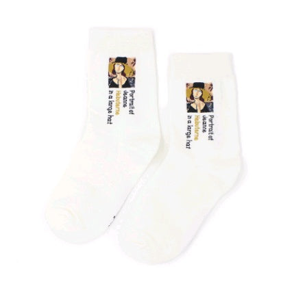 Autumn and winter retro socks personality English oil painting series in the tube socks literary abstract ladies cotton socks
