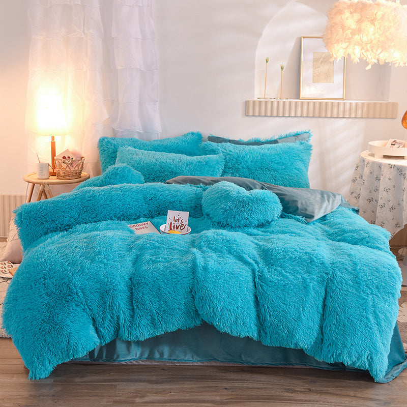 Funda de edredón de lana gruesa de lujo reina rey cama de invierno funda de edredón funda de almohada peluda de felpa conjunto de ropa de cama