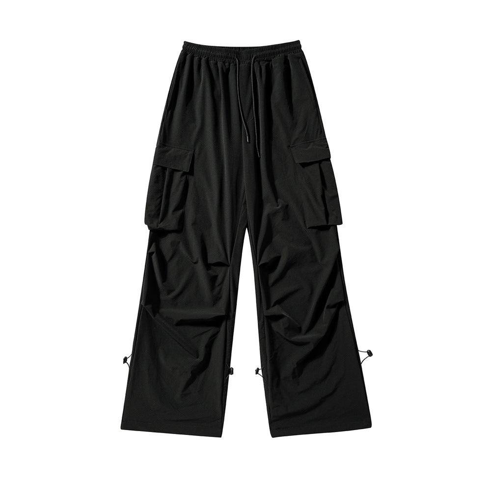 Men's Solid Color Multi-pocket Workwear Casual Wide-leg Pants