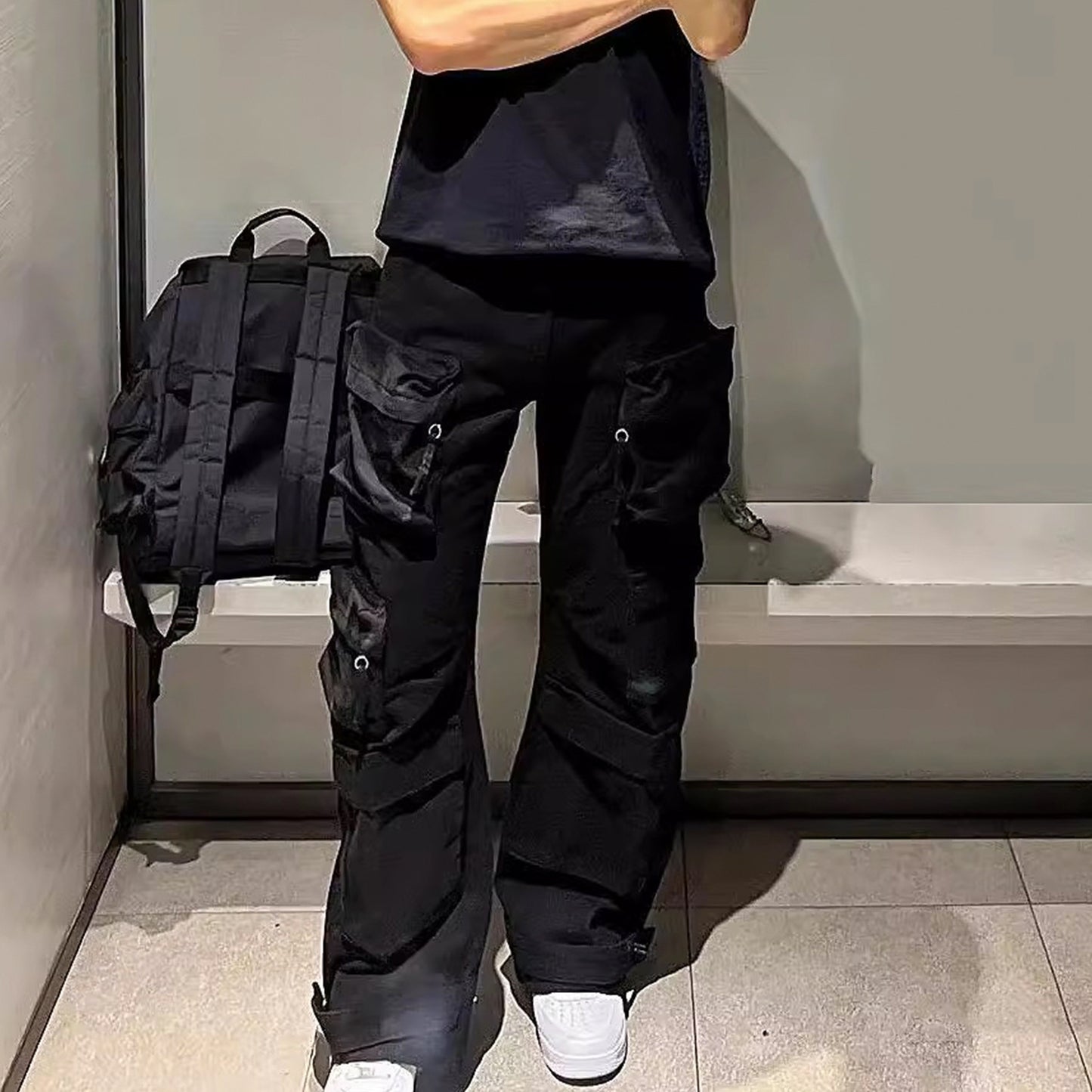 Multi-pocket Wide Leg Washed Overalls Men's And Women's Same Casual Pants