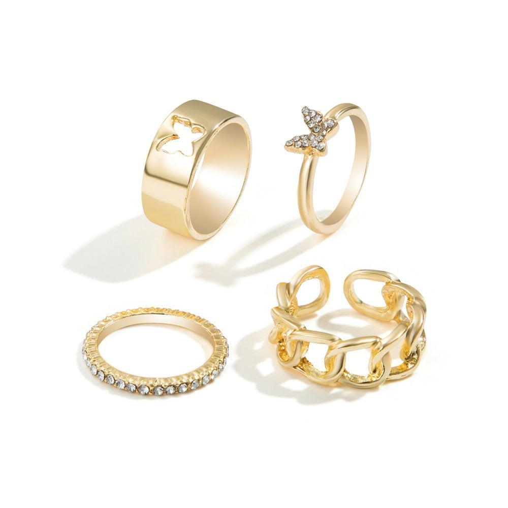 Gran venta de personalidad creativa mariposa conjunto de 2 piezas Ins mismo estilo Punk anillo de pareja