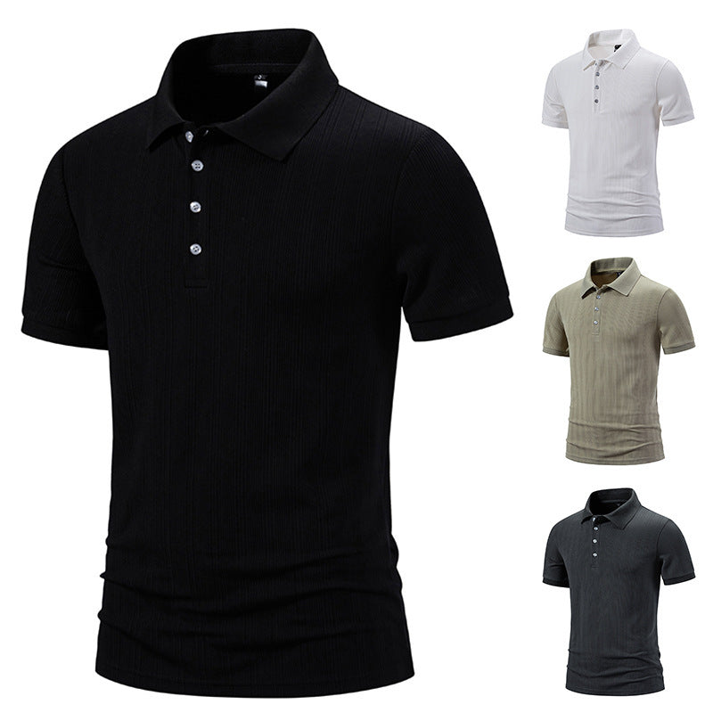 Men's Sunken Stripe Lapel Short Sleeve