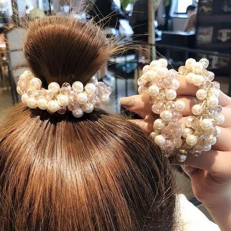 Multicolor Crystal Pearl Hair Ring Simple Girl Tieshair Bands Ins