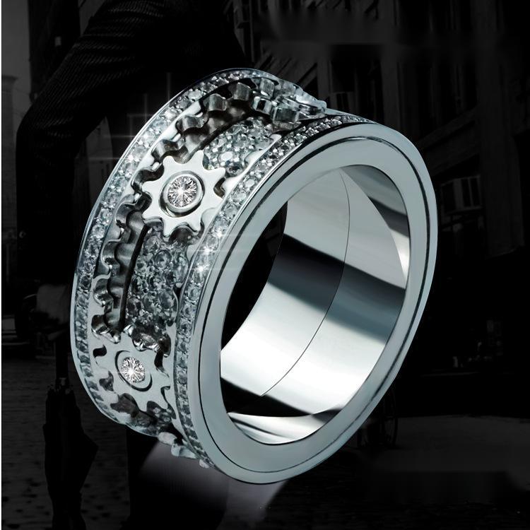 Con incrustaciones de piedra incrustada con engranaje de diamante de yeso vibrato giratorio para hombres y mujeres el mismo anillo
