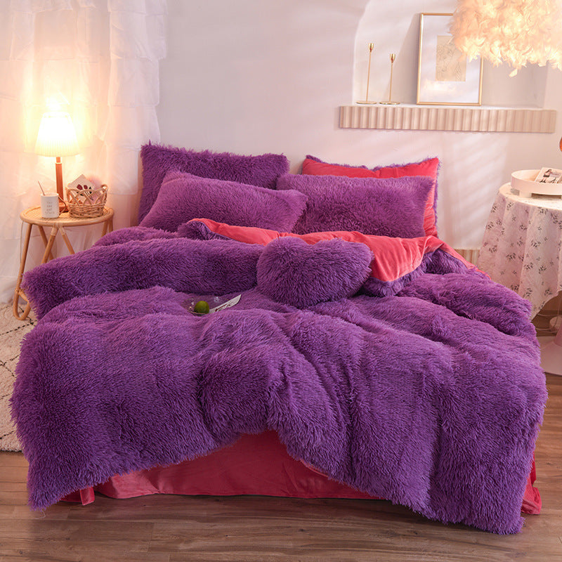 Funda de edredón de lana gruesa de lujo reina rey cama de invierno funda de edredón funda de almohada peluda de felpa conjunto de ropa de cama