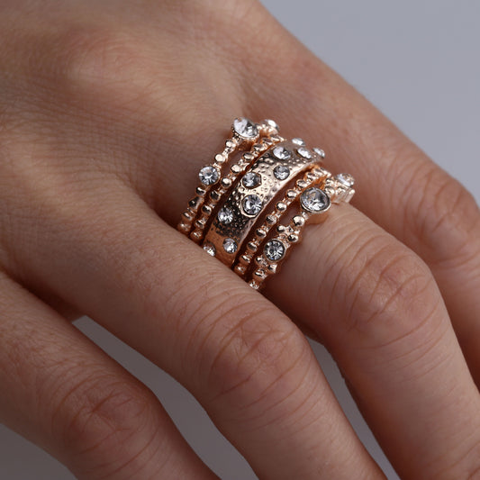 Joyas europeas y americanas diamantes apilables de oro rosa juego de cinco conjuntos de anillos bohemios