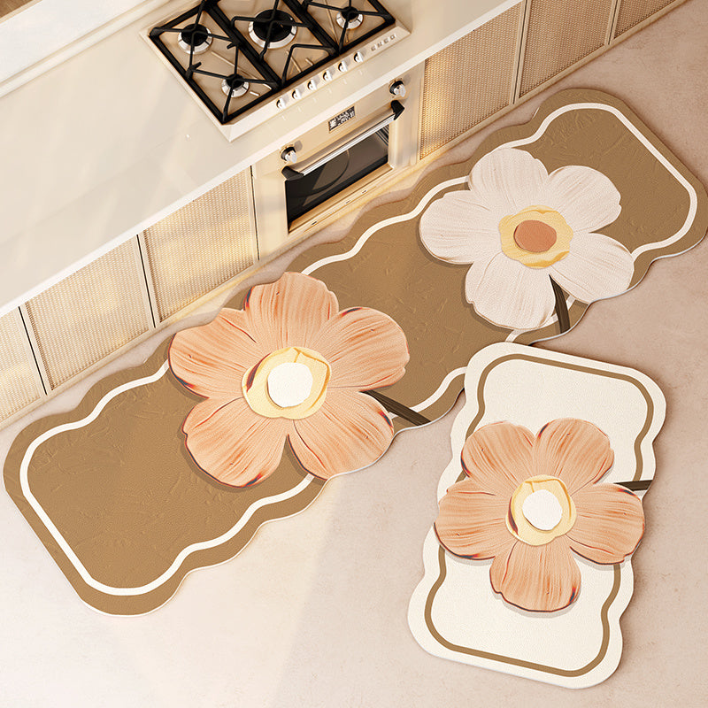 Floral Long Kitchen Floor Mat Non-Slip Wipeable Washable