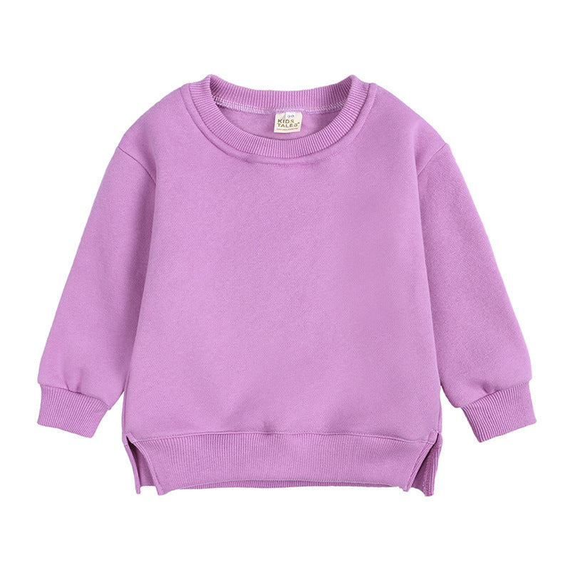 Round Neck Children Toddler Pullover Solid Color With Fur Korean Style Baby's Top