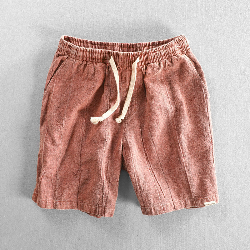 Men's Casual Cropped Pants Cotton Linen Dirty Dyed Contrast Color Loose Plus Size Shorts