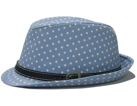 Star Print Hip Hop Belt Buckle Fedora Hat