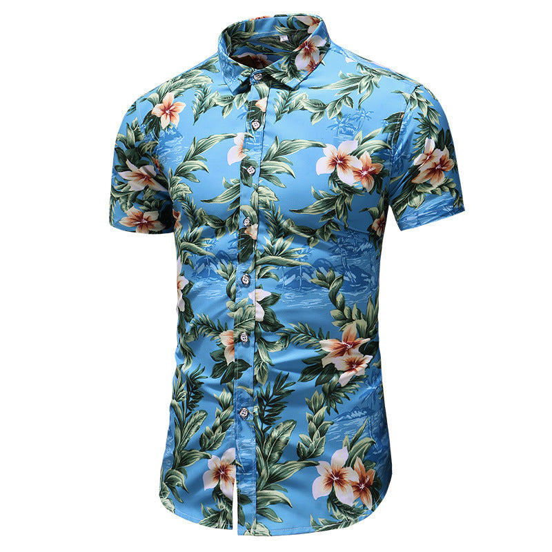 3D printed oversized lapel short sleeve shirt trendy man
