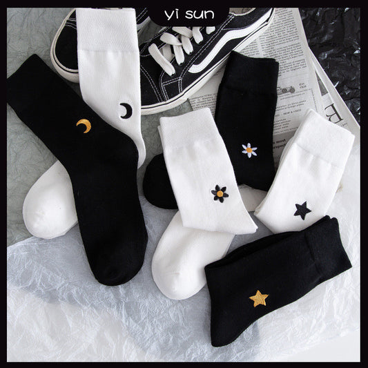 Stars And Moon Pure Color High-top Stockings Jk Socks Tide Socks