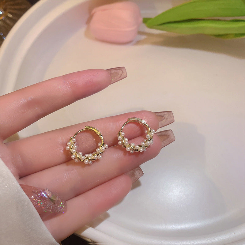 Pearl Earrings Autumn And Winter Special-interest Design Bead Eardrops Earrings New Elegant Circle Ear Clip Women