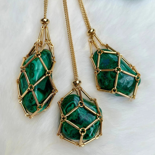 18K Golden Natural Crystal Stone Net Pocket Metal