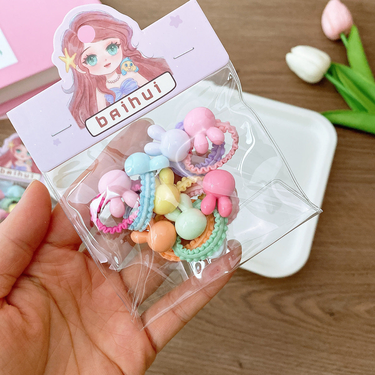 8 Bags Candy Color Small Size Children Ruffles Hair Rope