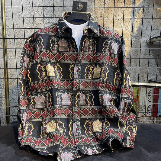 Men's Loose-fitting Autumnwinter Wear Japanese Woolen Coat Retro Long-sleeved Shirt