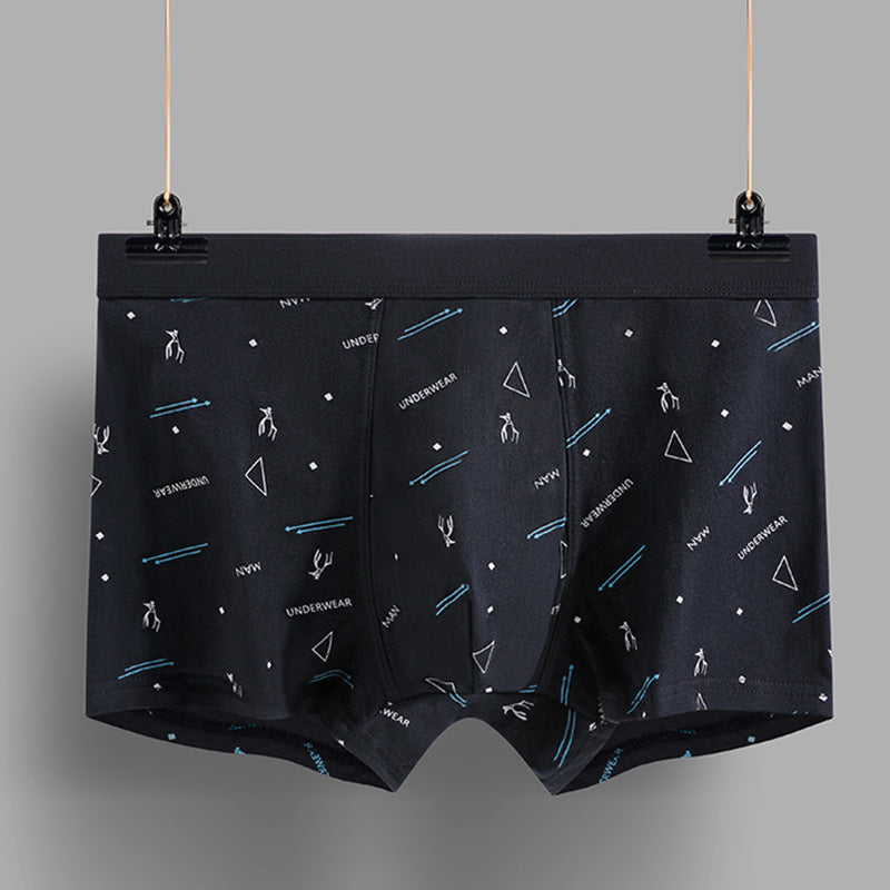 Men's Cotton U-convex Boxers Mid-waist 3D Printing