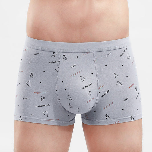 Men's Cotton U-convex Boxers Mid-waist 3D Printing