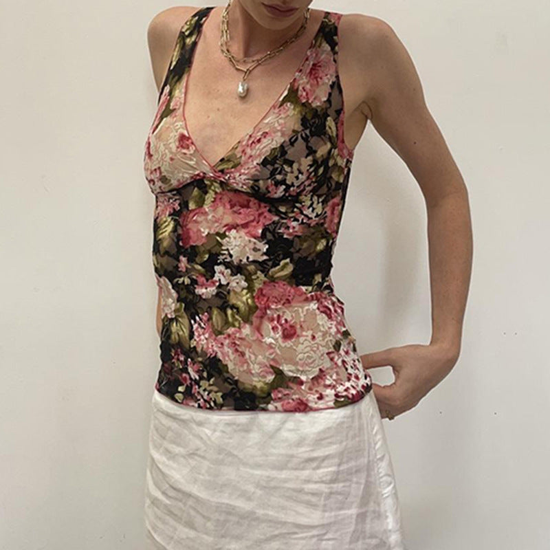 See-through V-neck Low-cut Hot Girl Top