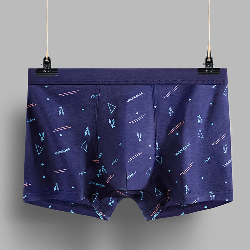 Men's Cotton U-convex Boxers Mid-waist 3D Printing