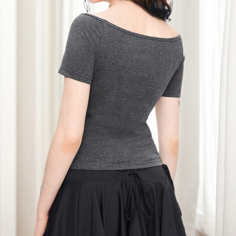 Casual Gray Short Sleeve T-shirt Top Tide