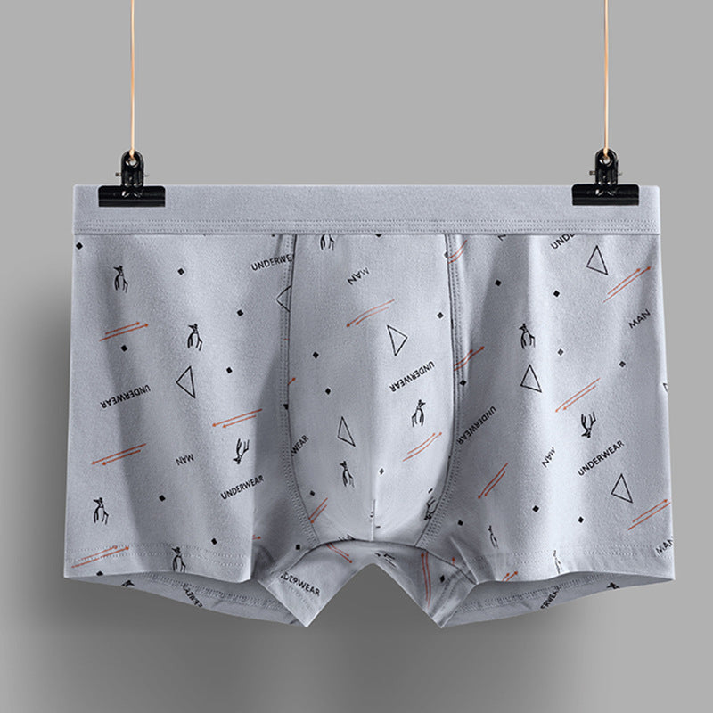 Men's Cotton U-convex Boxers Mid-waist 3D Printing